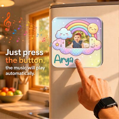 Personalized Baby Photo Musical Fridge Magnet with Favorite Song Baby Memory Gift for Newborn, Baby Shower, Naming Ceremony, First Birthday